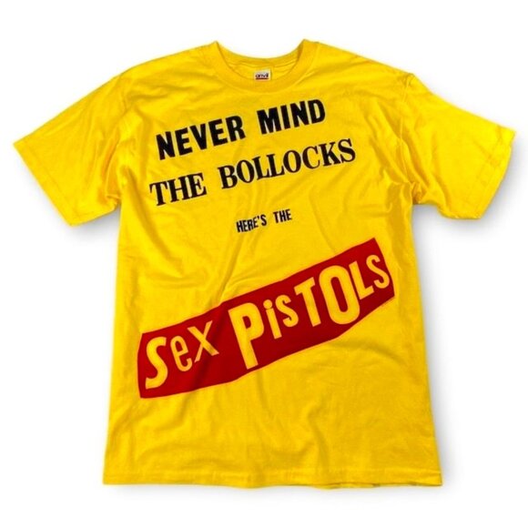 NWOT Sex Pistols Never Mind The Bullocks Here's The Sex Pistols Tee Shirt Yellow - Picture 1 of 3